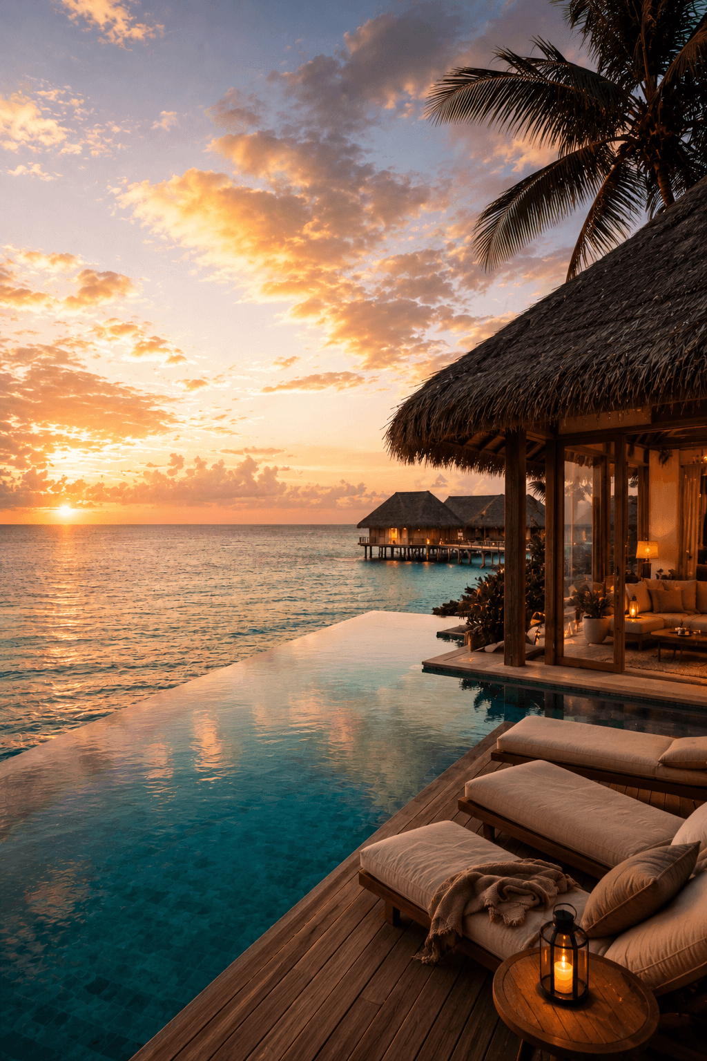 Luxury infinity pool overlooking the ocean at sunset