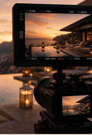Cinematic promotional video production at a luxury coastal property